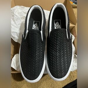NIB. Size 7 Vans. Embossed suede black slip-o.